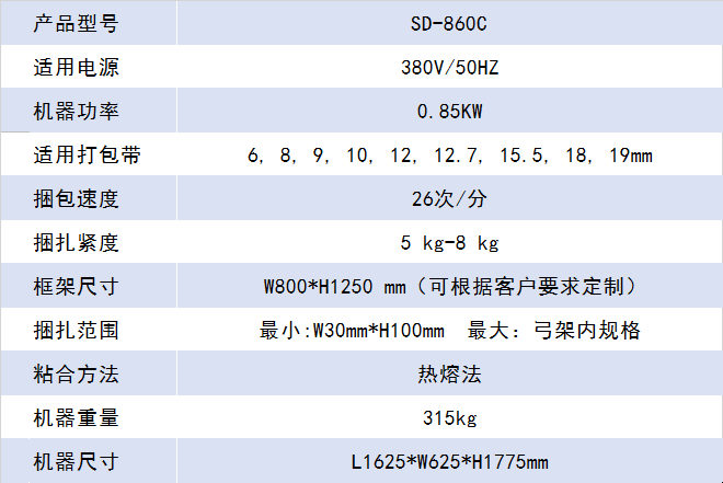 侧式打包机参数
